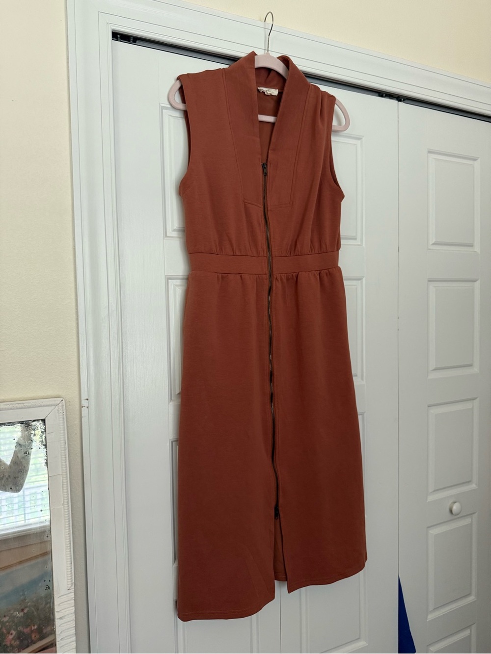 entro Sleeveless Zip-Front Rust Brown Midi Dress